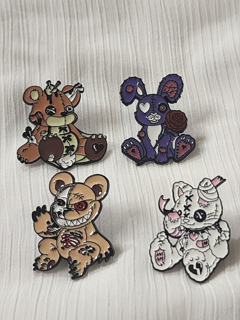 ✨ Creepy Cute Stitched Animal Enamel Pin Set (Set of 4) ✨